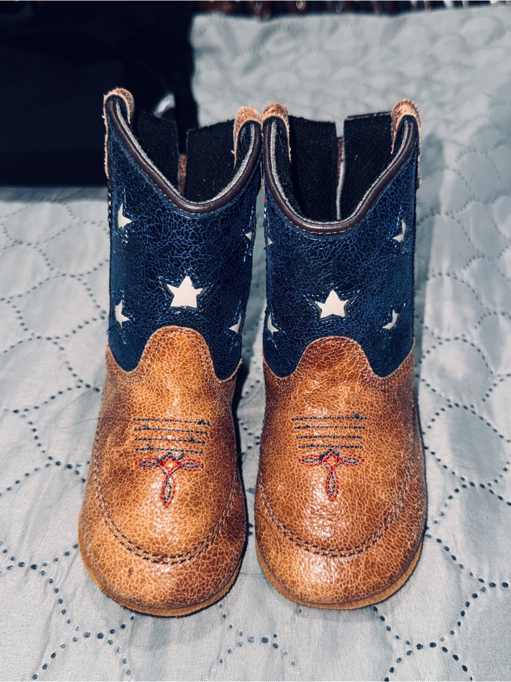 Toddler Star Western Booties in Brown and Navy